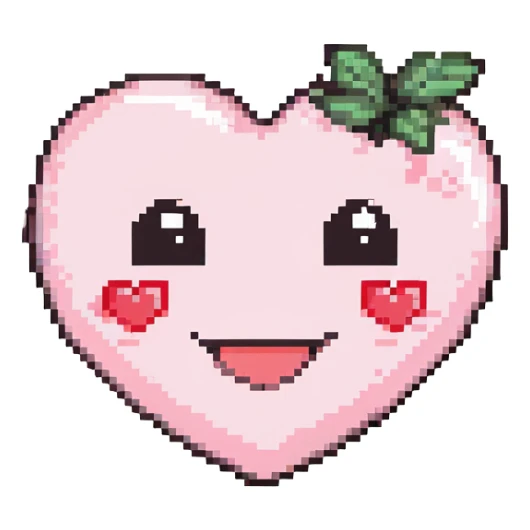 big smile with blushing cheeks and a small heart emoji sticker