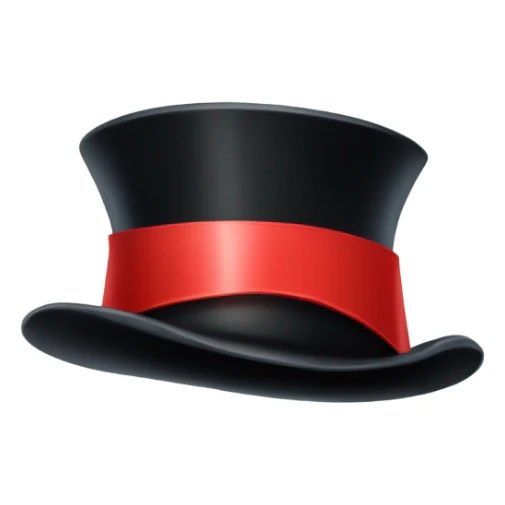 A black top hat displaying a red ribbon around the base. The ribbon forms a visible bow at the front, with the ends falling slightly over the top of the hat. sticker