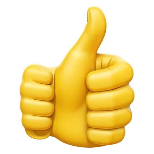 Use the original thumbs up emoji as a template, and create an image of a modified thumbs up where an exact copy but much smaller version of the large thumbs up, has its fingers wrapped around the large thumbs up sticker