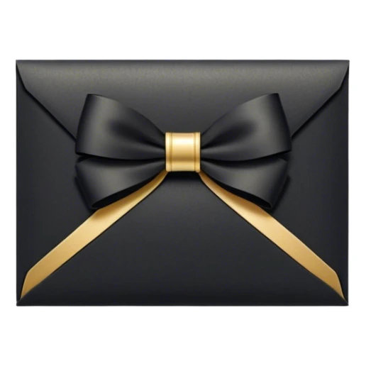 "An ornate black and gold envelope sealed with a delicate black ribbon bow and a small golden embellishment, evoking a sense of mystery and luxury." sticker