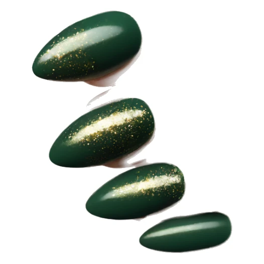 Dark geeen almond shaped nails with gold sparkles sticker