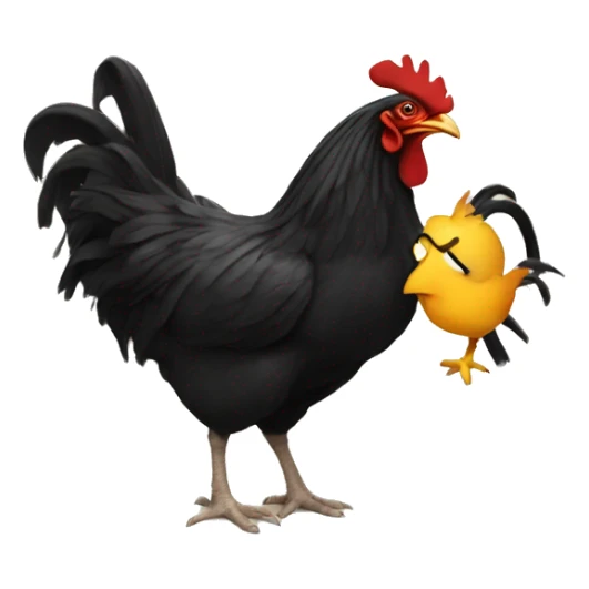 A chicken attacking a man with black curly hair sticker
