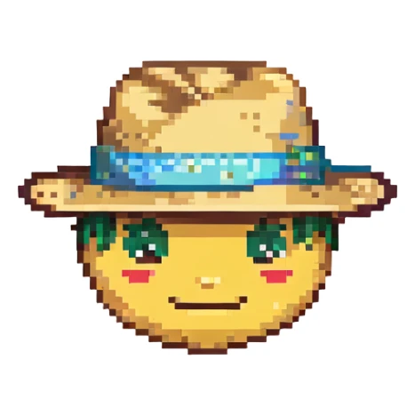 emoji head in blue panama hat, ios 18 style sticker