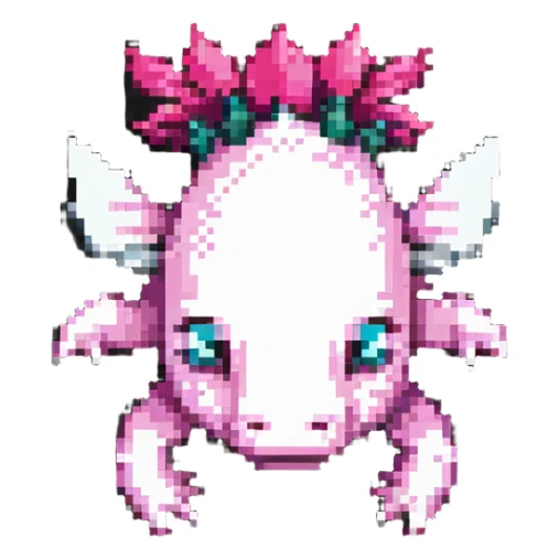 Minecraft axolotl with authentic blocky style and proportions, pixel art sticker