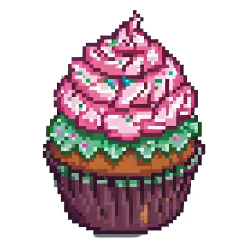 pixel art cupcake with pink frosting and sprinkles sticker