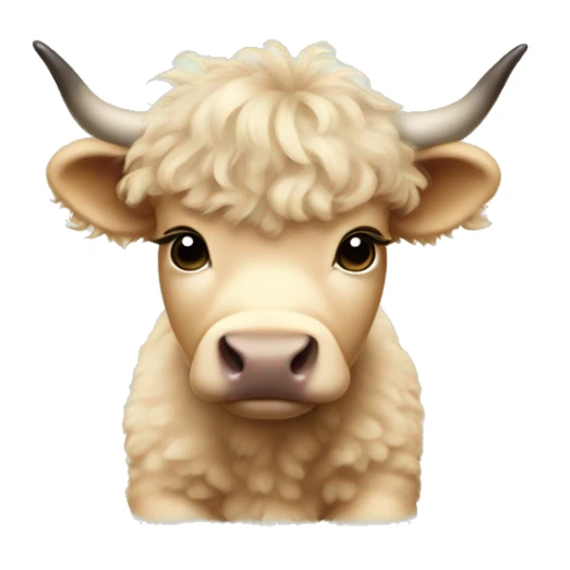 Beige fluffy baby scottish cow with a small bow on head sticker