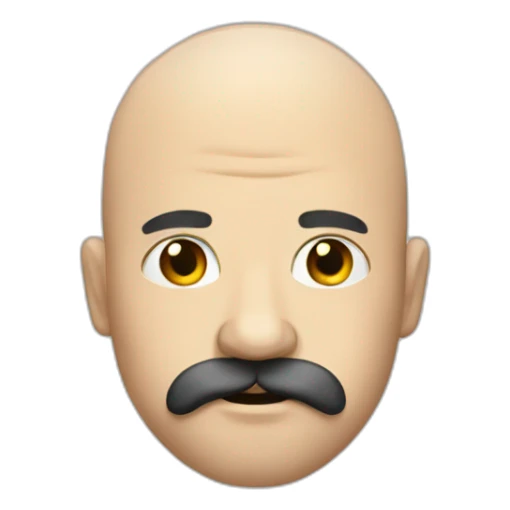 unamused bald guy with black moustache and a beard sticker