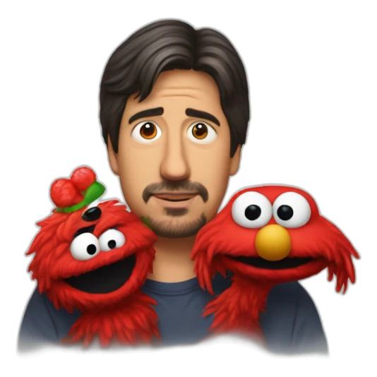 Ray Romano holding a limp shuteyed Elmo by the scruff of his neck sticker