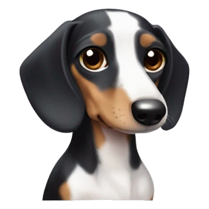 Black white tan piebald dachshund purple bow top head sticker
