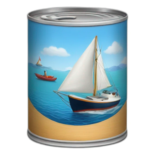 Realistic can of tuna showing a sailing boat sticker