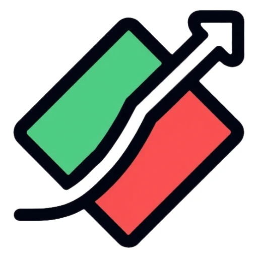 A diamond shape (rhombus) divided by an ascending graph line, with the lower part red and the upper part green, representing price movement sticker