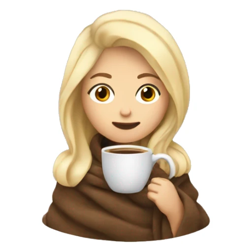 Blonde girl wrapped in blanket drinking coffee sticker