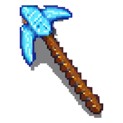 ultra-blocky minimal pixel art Minecraft pickaxe with few large square pixels sticker