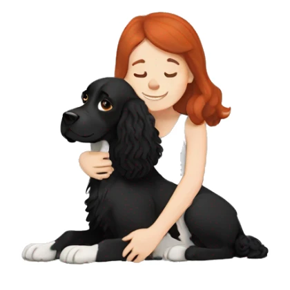 Black springer spaniel with redhead girl hug   sticker