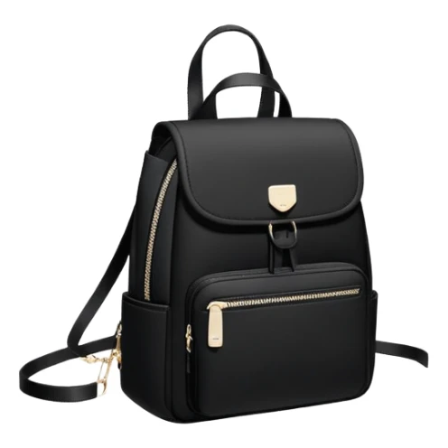 small black commuter backpack purse, women's, clean minimal aesthetic, plain sticker