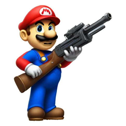 Mario holding a T-Shirt gun sticker