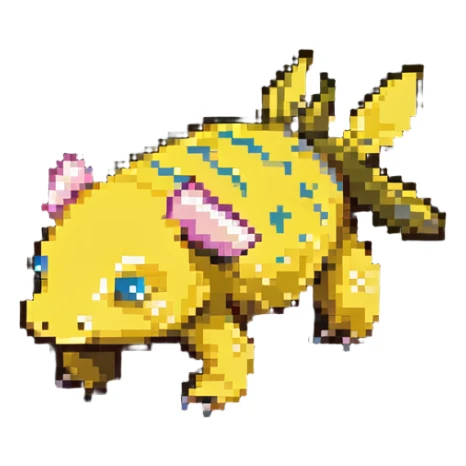 yellow Minecraft axolotl, authentic blocky style and proportions, pixel art sticker
