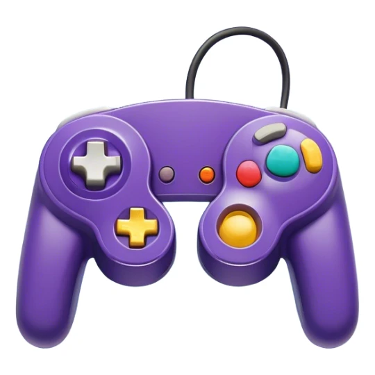 Clash of Clans aesthetic: Cinematic Playful GameCube Controller Portrait Emoji, rendered in a 3D vector-style similar to standard emojis with minimal shading and bold, simplified shapes. A compact, distinct form with signature details, softly glowing with a nostalgic gaming charm. Simplified yet unmistakably iconic, highly detailed and consistent, glowing with a soft radiance and high shine. Stylized with a touch of retro gaming magic and a soft glowing outline, capturing the essence of a beloved gaming relic with a friendly, playful manner! sticker