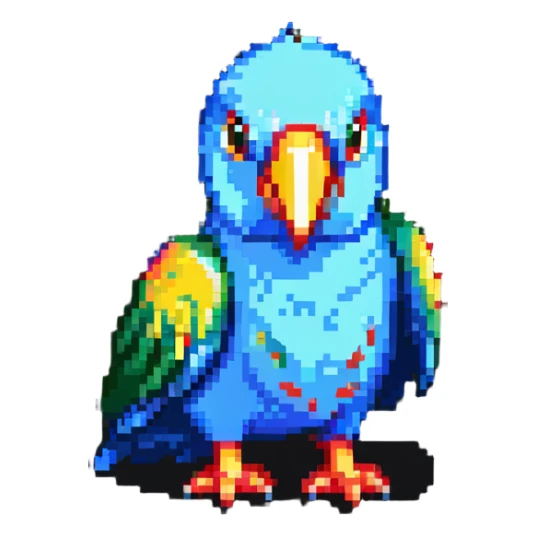 low-res pixel art party parrot with minimal colors and meme expression sticker