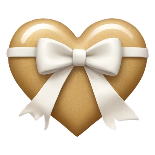 Beige heart with a white bow and glitter sticker