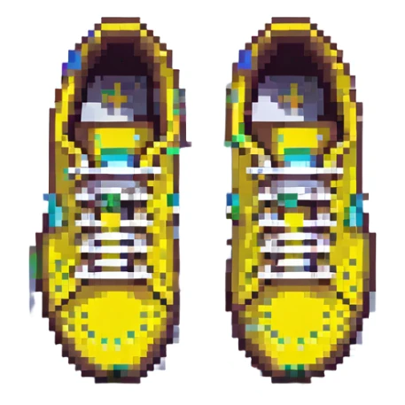 Change the sneakers to yellow color, keep pixel art style and transparent background. sticker