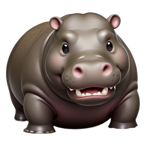cinematic-hippo-realistic-full-body side view-standing on all fours-emoji,-massive-round-frame-partially-submerged-in-muddy-water,-wide-mouthed-grin-exposing-huge-teeth,-head-tilted-dramatically,-thick-greyish-brown-hide-glossy-from-water,-simplified-yet-realistic-focused-features,-highly-detailed,-glowing-with-an-almost-sarcastic-glow sticker
