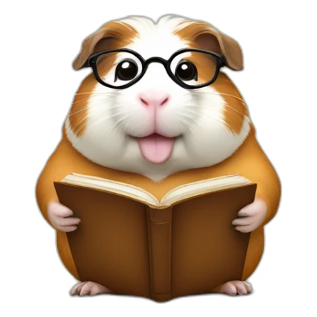 Fat guinea pig reading a book and wearing glasses sticker