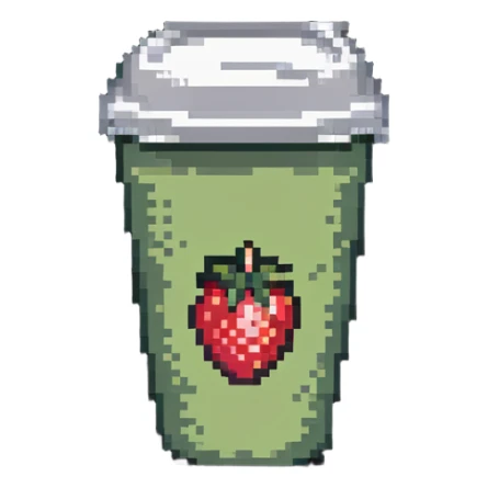 strawberry green tea in a to-go cup pixel art sticker