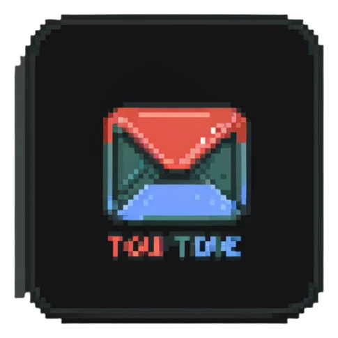 YouTube play button icon with channel name sticker