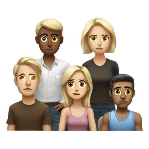 6 Caucasian people sitting around a table looking unhappy sticker