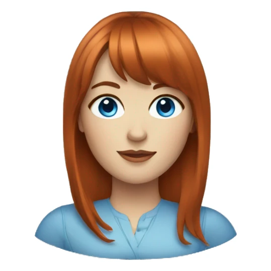 an auburn haired woman with bangs and blue eyes sticker