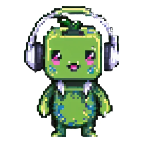 Sprunki character from Incredibox, pixel art mascot with headphones sticker