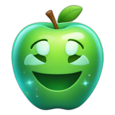 Create a 3D apple with a luminous, semi-transparent skin, revealing a starry interior, set in a garden. sticker