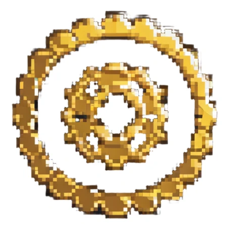 brass gear in Minecraft style, pixel art, shiny brass color sticker