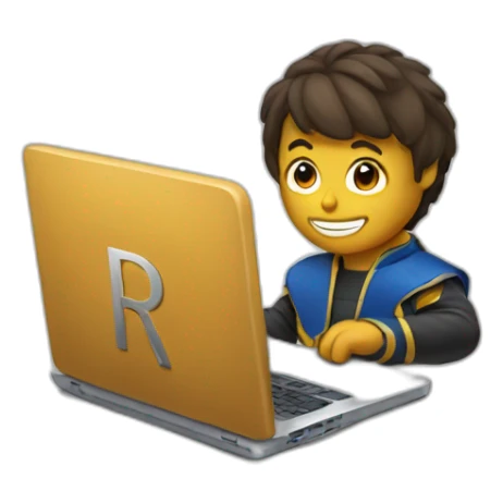 HERO WITH LETTER R , with a laptop sticker