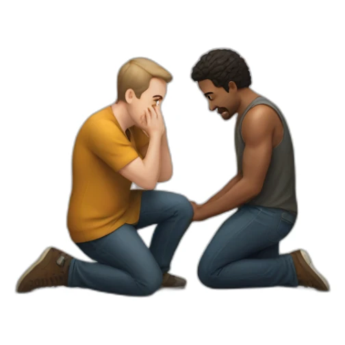 man on knees facing man sticker