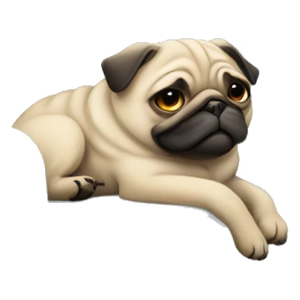 A pug sleeping on the sofa with a ball in the mouth sticker