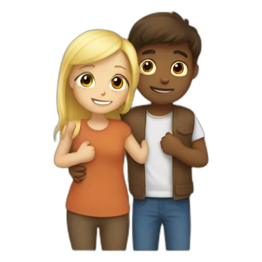 Hug between a Blond girl an brown boy sticker