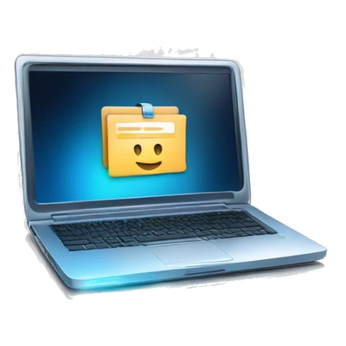 A sleek and modern laptop with a glowing screen displaying a certification badge. The badge should have a checkmark and a ribbon design, symbolizing IT certifications. Use clean lines and vibrant colors like blue and silver. sticker