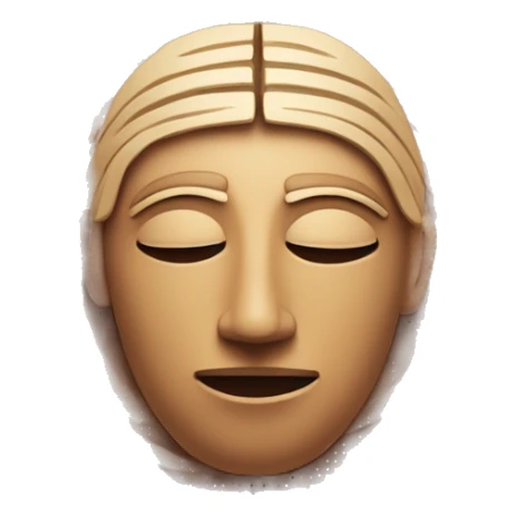 A human face based on Moche heads, with closed eyes, a soft smile, and simple geometric lines. Surrounded by spirals that symbolize knowledge. Colors in earthy tones. sticker