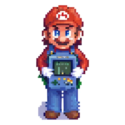 Super Mario with a Gameboy, retro pixel art vibe sticker
