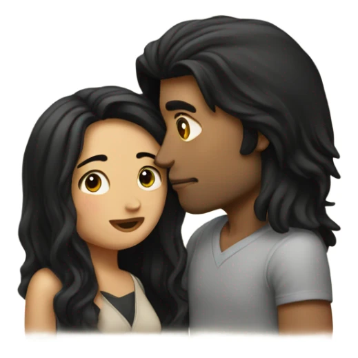 Guy with long black hair kissing woman sticker