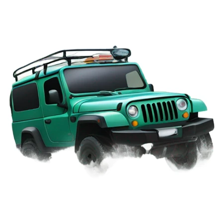 A four-wheel drive crossing a shallow river in a rainforest, with trees in the background and splashing water, representing versatility and strength. sticker