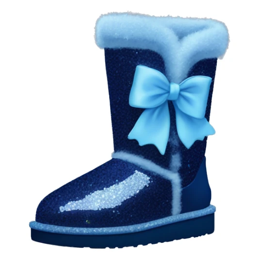 Realistic navy blue Sparkle glitter and fur Ugg boots with light blue bow. sticker