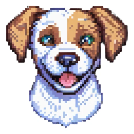 pixel art style dog head tilt happy expression sticker