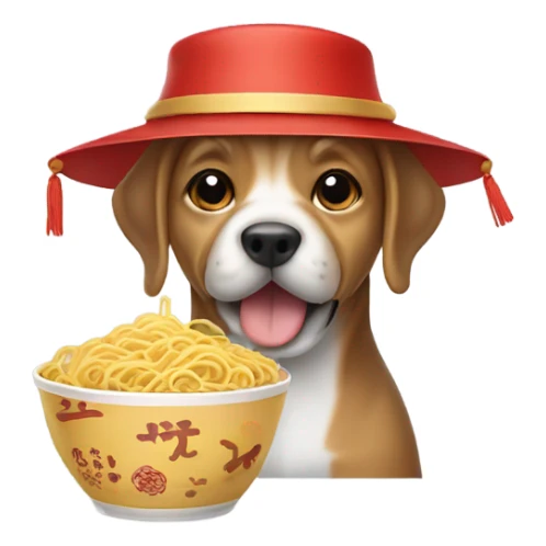Dog with chinese hat and noodles sticker