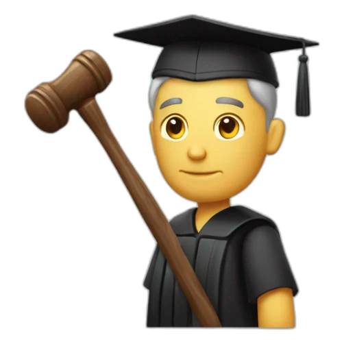 male judge holding a small woodden hammer sticker