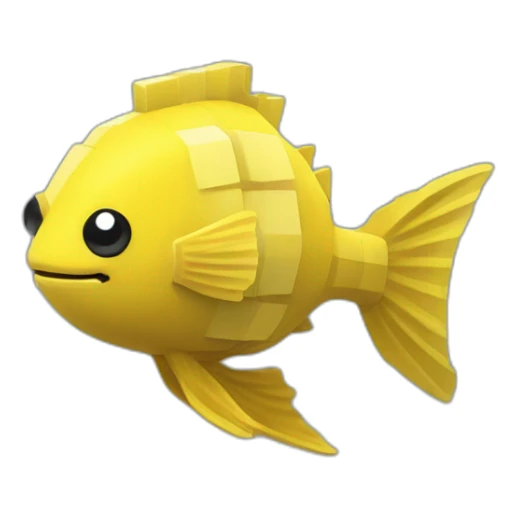cube yellow fugu fish with two fins and tail in minecraft style full size sticker