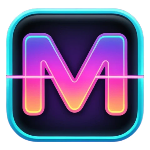 A neon, cyberfunk app logo, square, with the text "yyy". No borders, very subtle grid in the back sticker