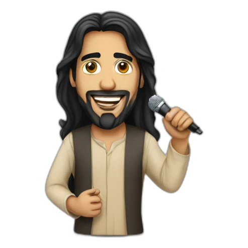 Arabic with mic standup comedian with micro long black hair  sticker